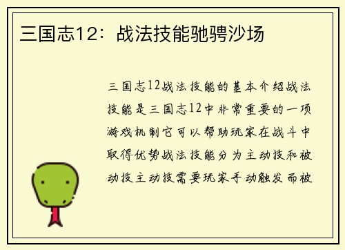三国志12：战法技能驰骋沙场