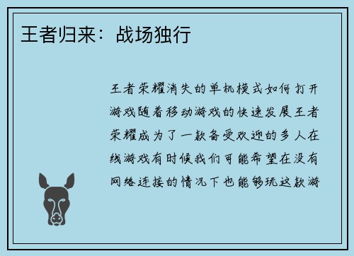 王者归来：战场独行
